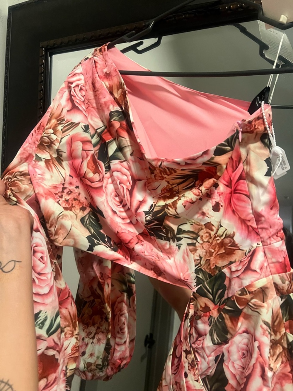 Floral Asymmetrical Women's Dress - Pink Bloom - Picture 5 of 6